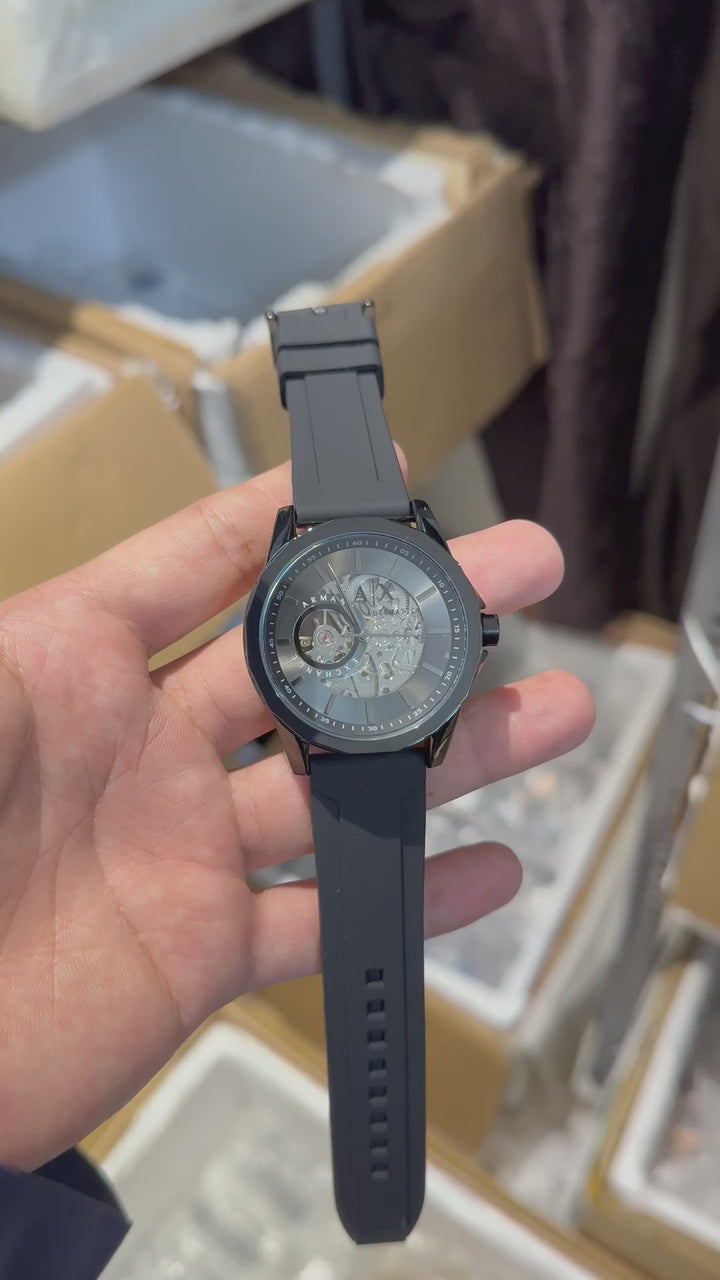 Emporio Armani Meccanico Automatic Men’s Skeleton Dial Watch – Black Strap