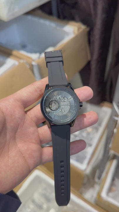 Emporio Armani Meccanico Automatic Men’s Skeleton Dial Watch – Black Strap